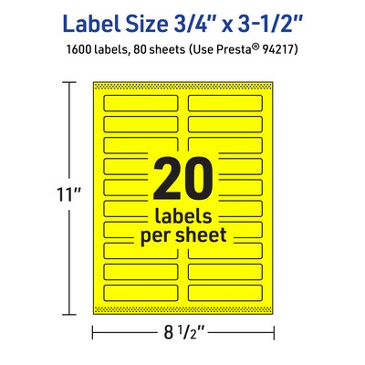 Avery Laser/Inkjet Rectangle Multipurpose Labels, 0.75" x 3.5", Neon Yellow, 1600/Box (94217)