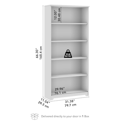 Bush Furniture Cabot Tall 66"H 5-Shelf Bookcase with Adjustable Shelves, Modern Gray (WC31366)