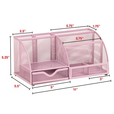 Staples 7-Compartment Metal Mesh Desk Organizer, Dusty Pink (ST63824)