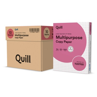 Quill Brand® 8.5" x 11" Multipurpose Copy Paper, 20 lbs., 94 Brightness, 40 Cartons/Pallet, 21 Pallets/Truckload