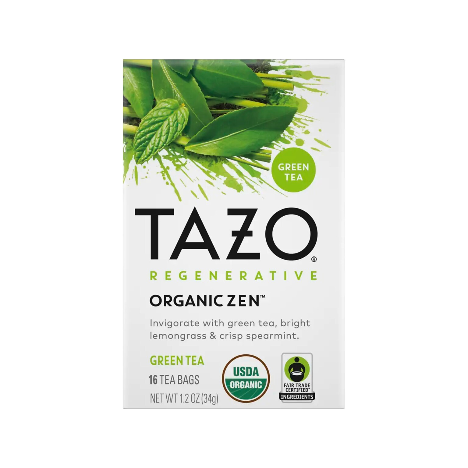 Tazo Zen Green Tea, Tea Bag, 1.2 Oz., 16/Box (10794522003096)