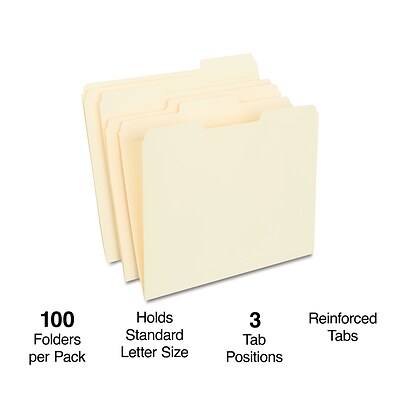 Staples Reinforced File Folder, 1/3 Cut Tab, Letter Size, Manila, 100/Box (TR56682)