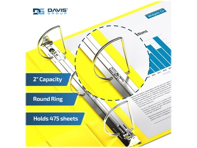 Davis Group Premium Economy 2" 3-Ring Non-View Binders, D-Ring, Yellow, 6/Pack (2304-05-06)