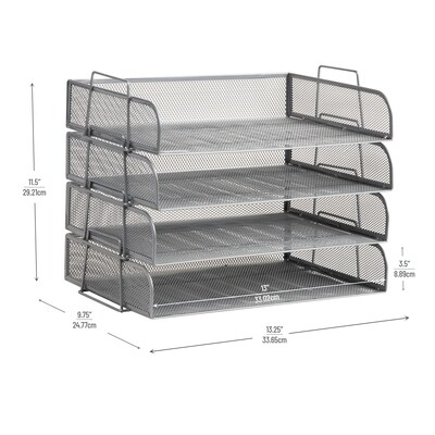 Mind Reader Metal Side Loading Stackable Letter Tray, Silver (DSTACK4-SIL)