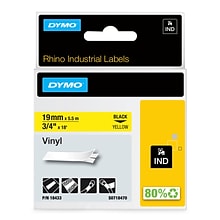 DYMO Rhino Industrial 18433 Vinyl Label Maker Tape, 3/4 x 18, Black on Yellow (18433)