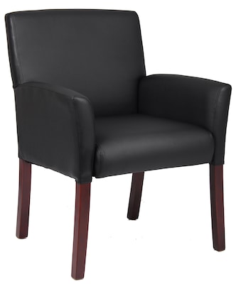 Boss Office Products Box Arm Faux Leather Guest Chair, Black/Mahogany (B619)