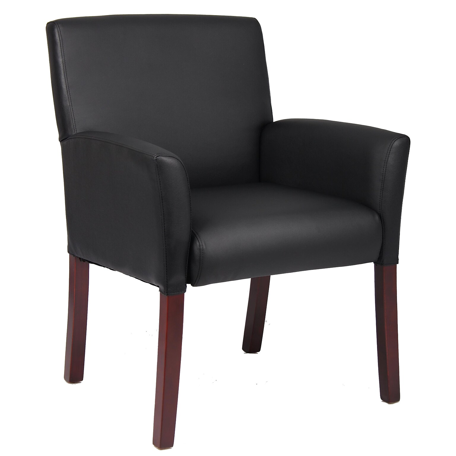 Boss Office Products Box Arm Faux Leather Guest Chair, Black/Mahogany (B619)