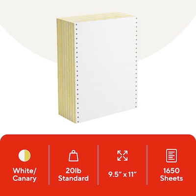 Staples Computer Paper 9.5 x 11-Inch, 2-Part 15 lbs. 100 Bright, White/Canary 1650-Sheets/CT