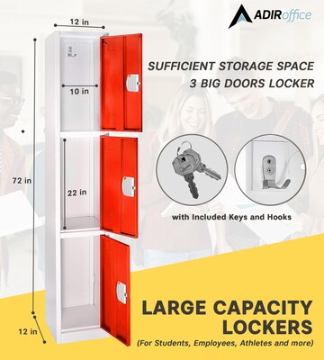 AdirOffice 72"H 3-Tier Red Storage Locker (ADI629-203-RED-DL)