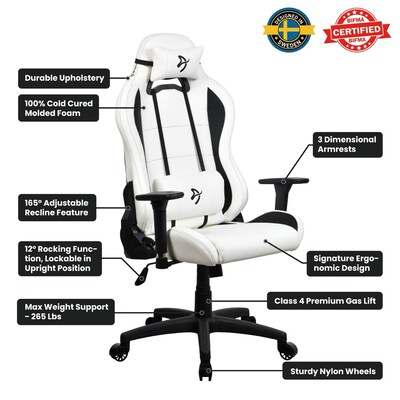 Arozzi Torretta SoftPU Faux Leather Ergonomic Racing Gaming Chair, White (TORRETTA-SPU-WT)