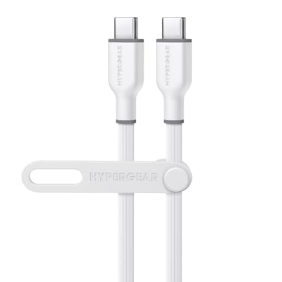 HyperGear Flexi Pro USB-C to USB-C Soft-Touch Silicone Fast Charge and Sync Cable, 15 ft., White (16054)
