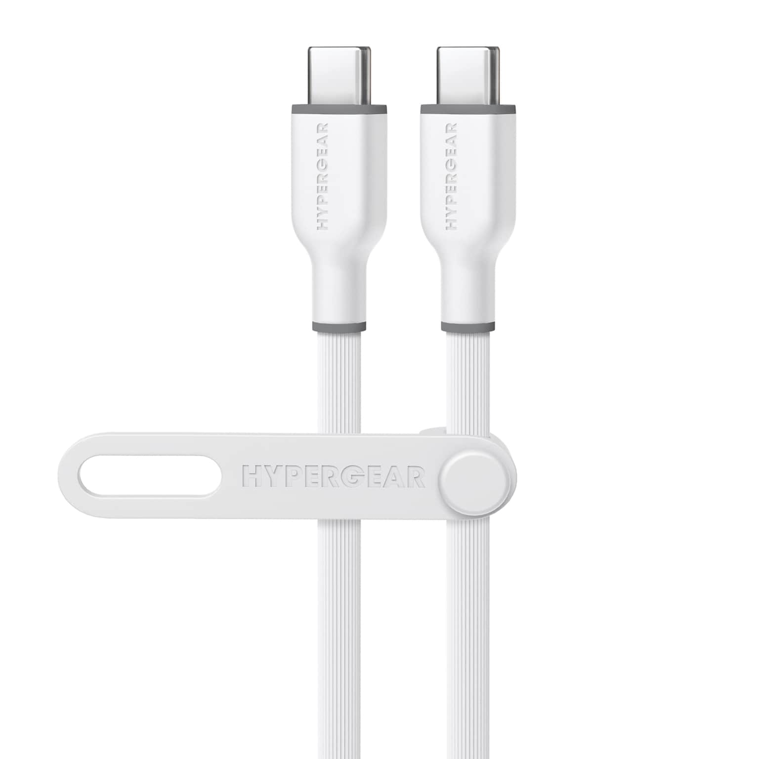 HyperGear Flexi Pro USB-C to USB-C Soft-Touch Silicone Fast Charge and Sync Cable, 15 ft., White (16054)