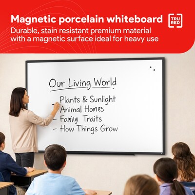TRU RED™ Magnetic Porcelain Dry Erase Board, Black Frame, 6' x 4' (TR61190)