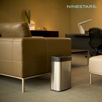 NineStars Stainless Steel Indoor Automatic Sensor Trash Can Set, 13 Gallon & 3.9 Gallon, Silver (CB-DZT-50-36/12-36BK)