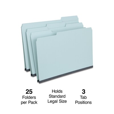 Staples 60% Recycled Heavyweight File Folders, 1/3-Cut Tab, Legal Size, Light Blue, 25/Box (ST621318)