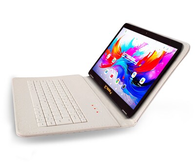 LINSAY F10 Series 10.1 Tablet, Wi-Fi, Octa Core, 256GB eMMC, Android 15, White Crocodile Keyboard Case (F10IPGKWPLUS)