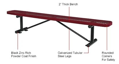 Global Industrial 6' Outdoor Steel Flat Bench, Expanded Metal, Red (277156RD)