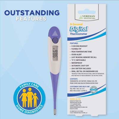 Veridian Healthcare Digital Oral Thermometer, Purple (08-359)