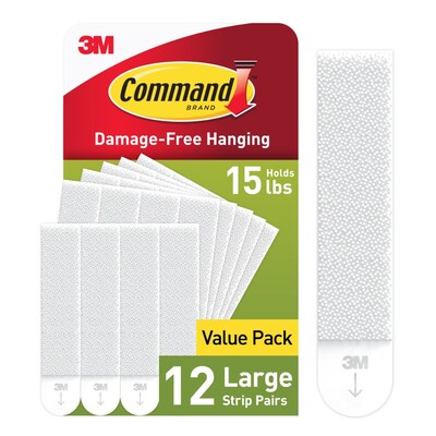 Command Large Hanging Strips, 15 lb., White, 12/Pack (17206-12ES)