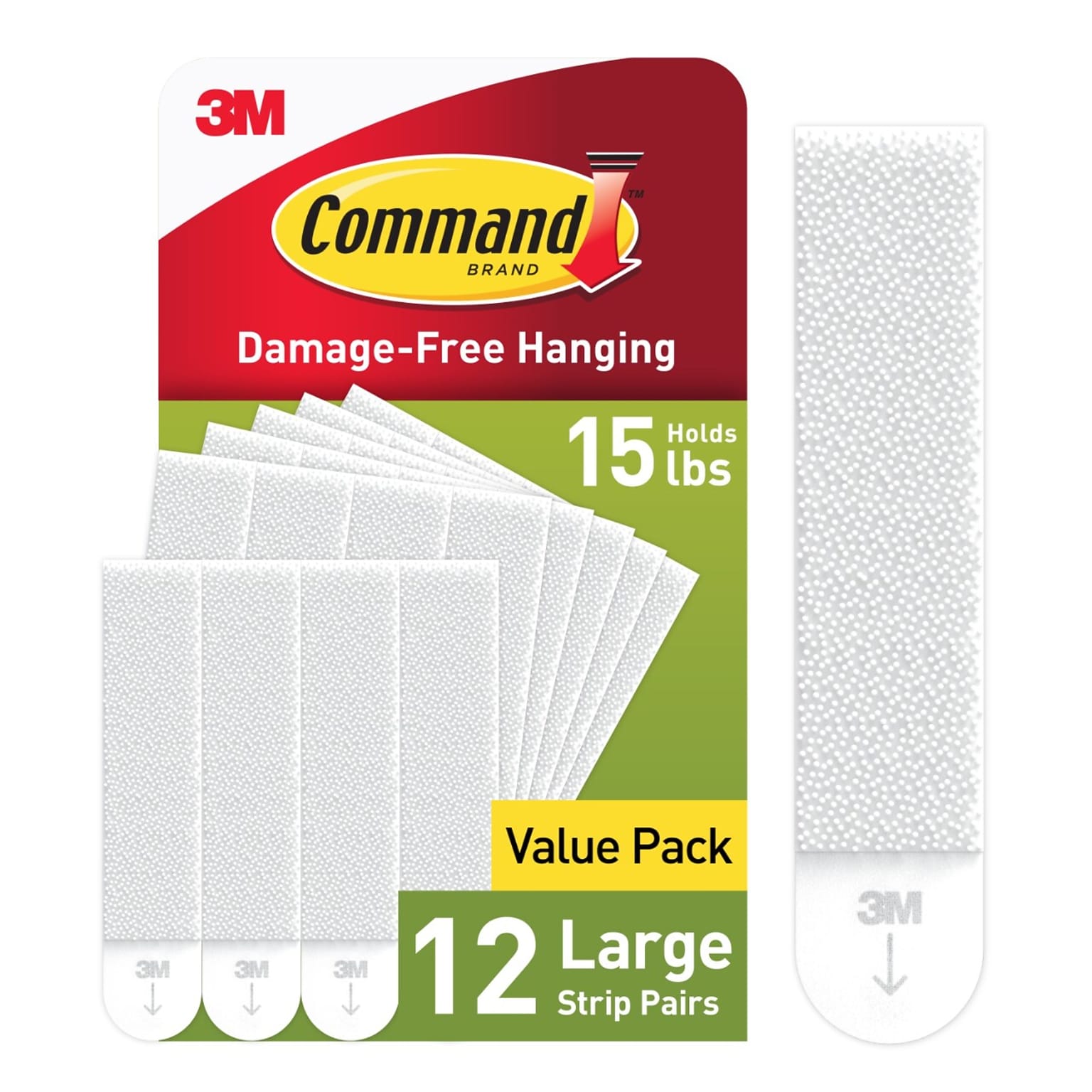 Command Large Hanging Strips, 15 lb., White, 12/Pack (17206-12ES)