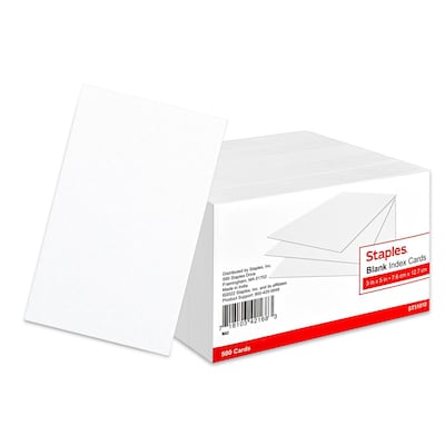 Staples Index Cards, 3 x 5, Blank, White, 500 Pack – Unruled Cards for Flashcards, Notes & Organization