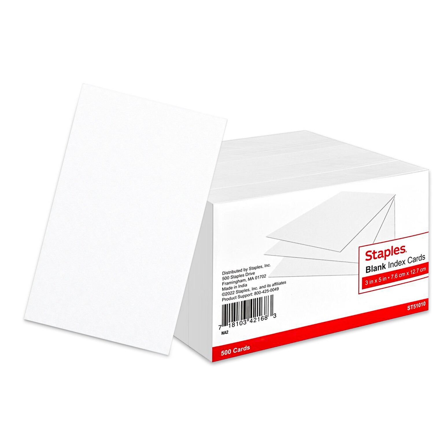 Staples Index Cards, 3 x 5, Blank, White, 500 Pack – Unruled Cards for Flashcards, Notes & Organization