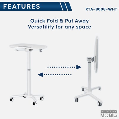 Techni Mobili Mobile Laptop Stand with Lockable Wheels, White (RTA-B008-WHT)