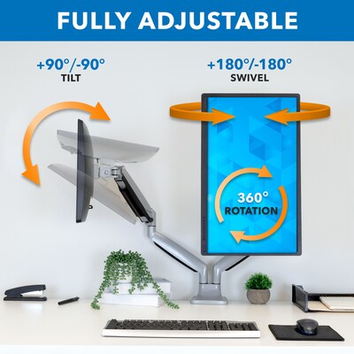 Mount-lt! Adjustable Dual Monitor Arm Mount, Up To 32", Silver (MI-1772)