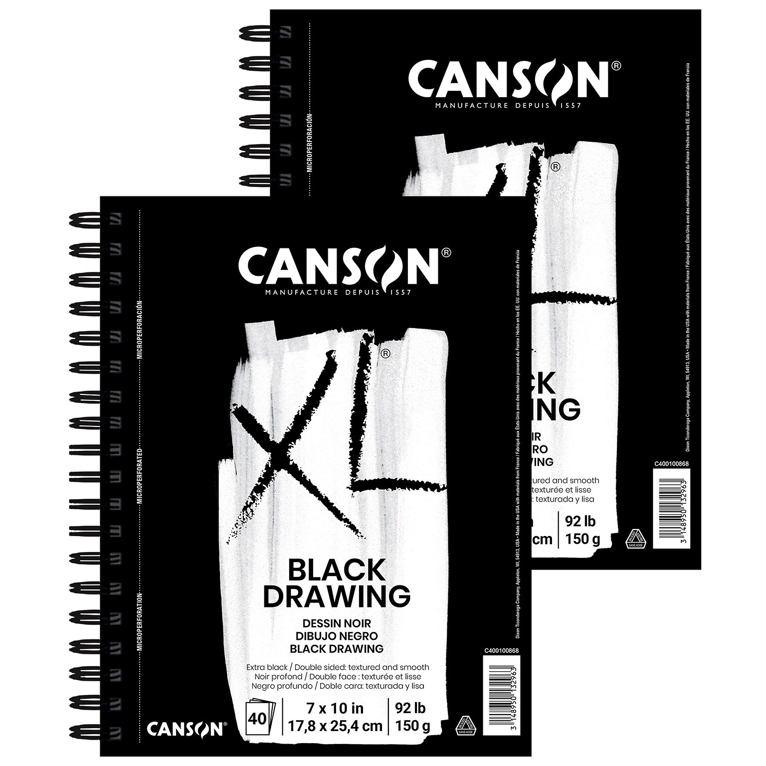 Canson XL Series 7 x 10 Wire Bound Drawing Sketch Pad, 10 Sheets/Pad, 2/Bundle (MCXC40010086806-2)