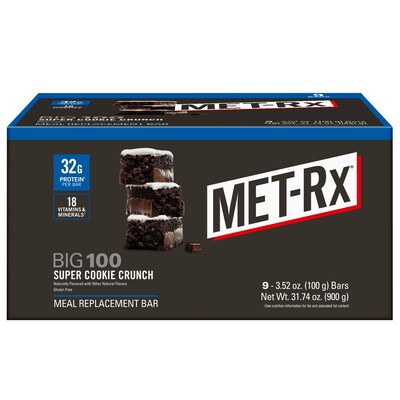 MET-Rx Big 100 Gluten Free Super Cookie Crunch Protein Bar, 3.52 oz., 9 Bars/Box (NRN55727)