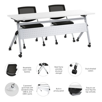 Bush Business Furniture Envision 72"W Foldable Training Room Table with 2 Chairs, White (NVS008WH)
