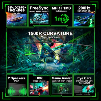 Sansui G-Series 27" Curved FHD 200Hz AMD Free-Sync VA Gaming Monitor, Tilt Adjustable, Built-In Speakers, Black (ES-G27C1)