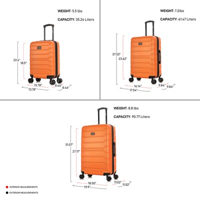 InUSA Trend 3-Piece Hardside Spinner Carry-On Luggage Set, TSA Checkpoint Friendly, Orange (IUTRESML-ORA)