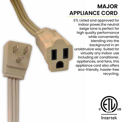 GoGreen Power 14/3 3' Appliance Cord, Beige, 3/Pack (GG-25603)