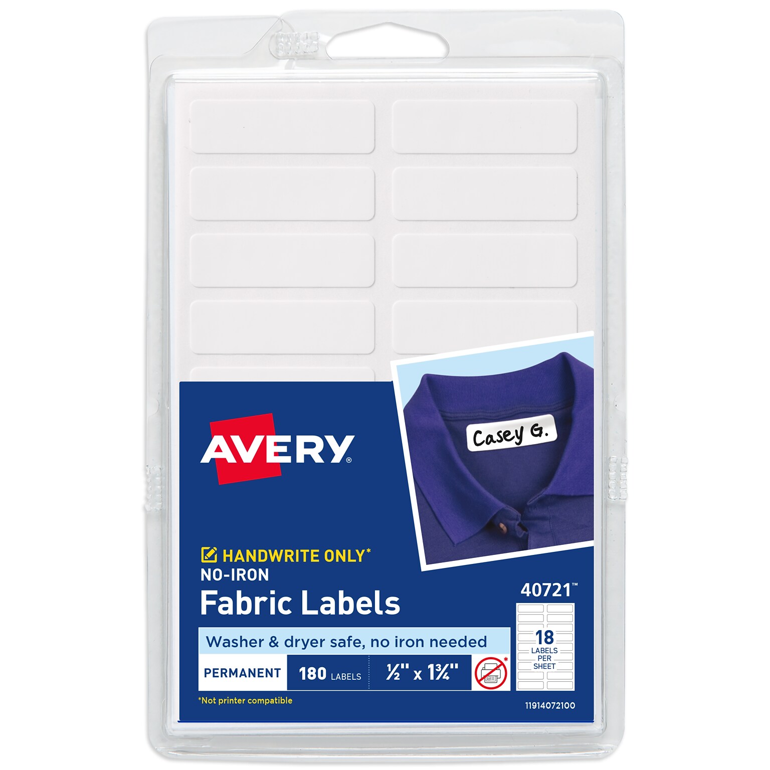 Avery No-Iron Fabric Waterproof Labels, 1/2 x 1-3/4, Handwrite Only, 180 Labels/Pack (40721)