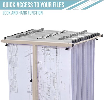 AdirOffice Steel Mobile Blueprint Storage File Storage Cart with (12) 30" Hanging Clamps, Beige (614-6036)
