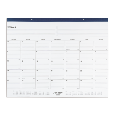 2026 Staples 21.75 x 17 Monthly Desk Pad Calendar, Navy (ST59700-26)