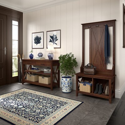 Bush Furniture Key West Entryway Storage Set with Hall Tree, Shoe Bench, and Console Table, Bing Che