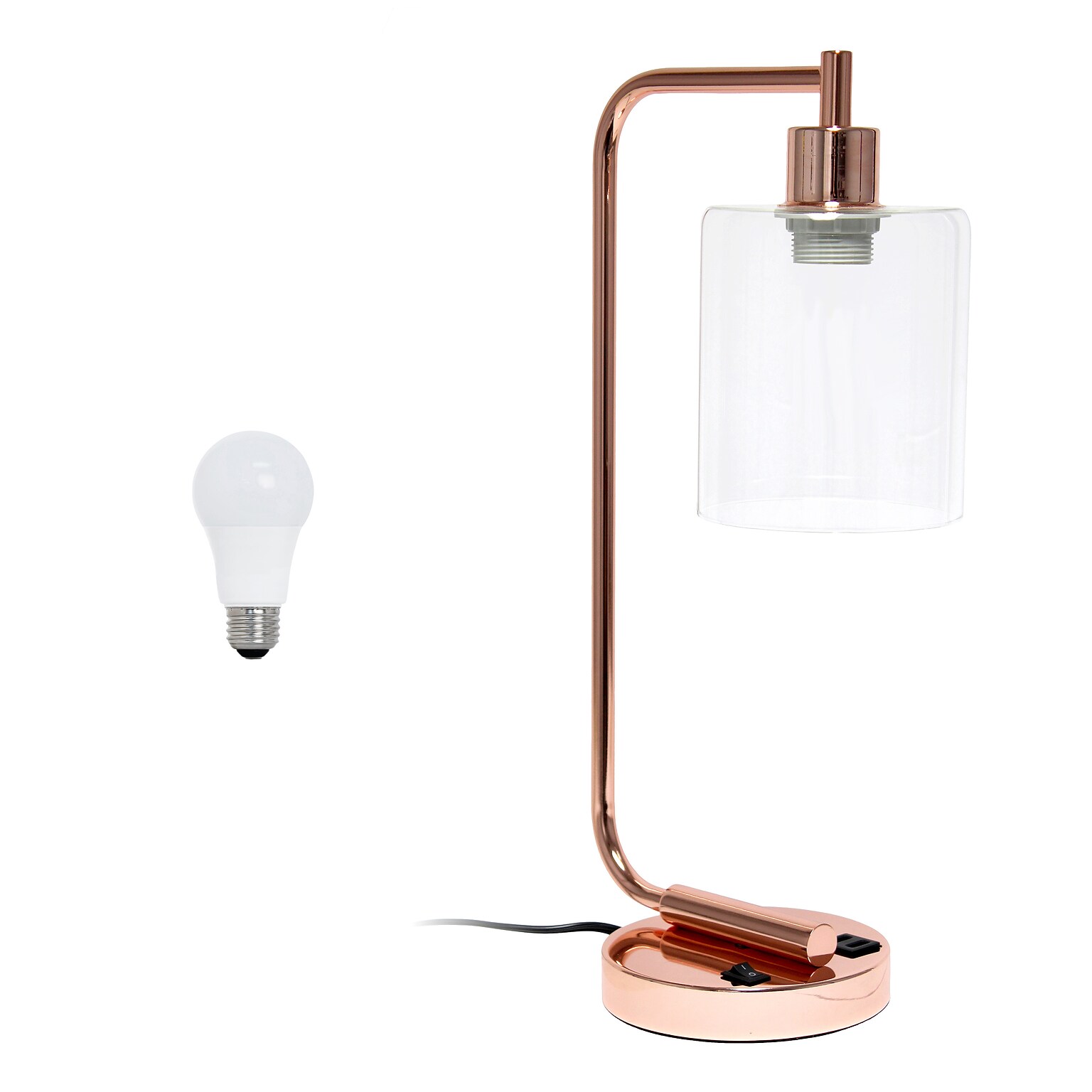 Creekwood Home Vintage Vantage 18.8 Minimalist Industrial Curved Arm Desk Lamp, Feit LED Bulb, Rose Gold (CWD-1018-RG-LB)
