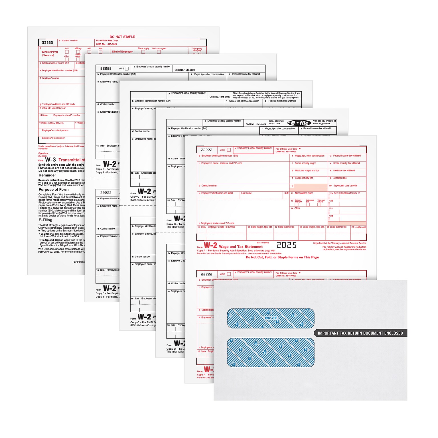 Adams Employees Copies Cut Sheet 2025 W-2 Tax Form Kit, 4-Part, Copy A, B, C/2, D/1, 50/Pack (LW2425Q)