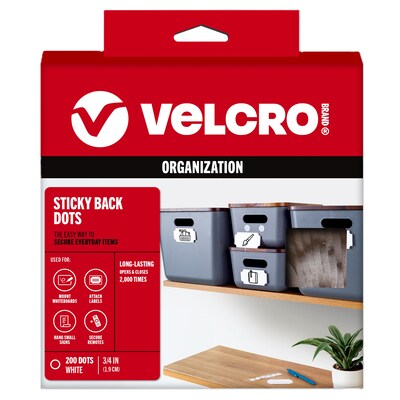Velcro Brand 3/4 Sticky Back Hook & Loop Fastener Dots, White, 200/Pack (91824)