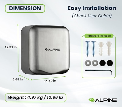 Alpine Industries Hemlock 110V Automatic Hand Dryer, Stainless Steel (400-10-SSB)