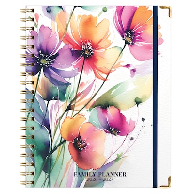 2026-2027 Excello Brands 8.5 x 11 Academic Weekly & Monthly Family Planner, Paperboard Cover, Rainbow Floral (FAM-AY26-0053)