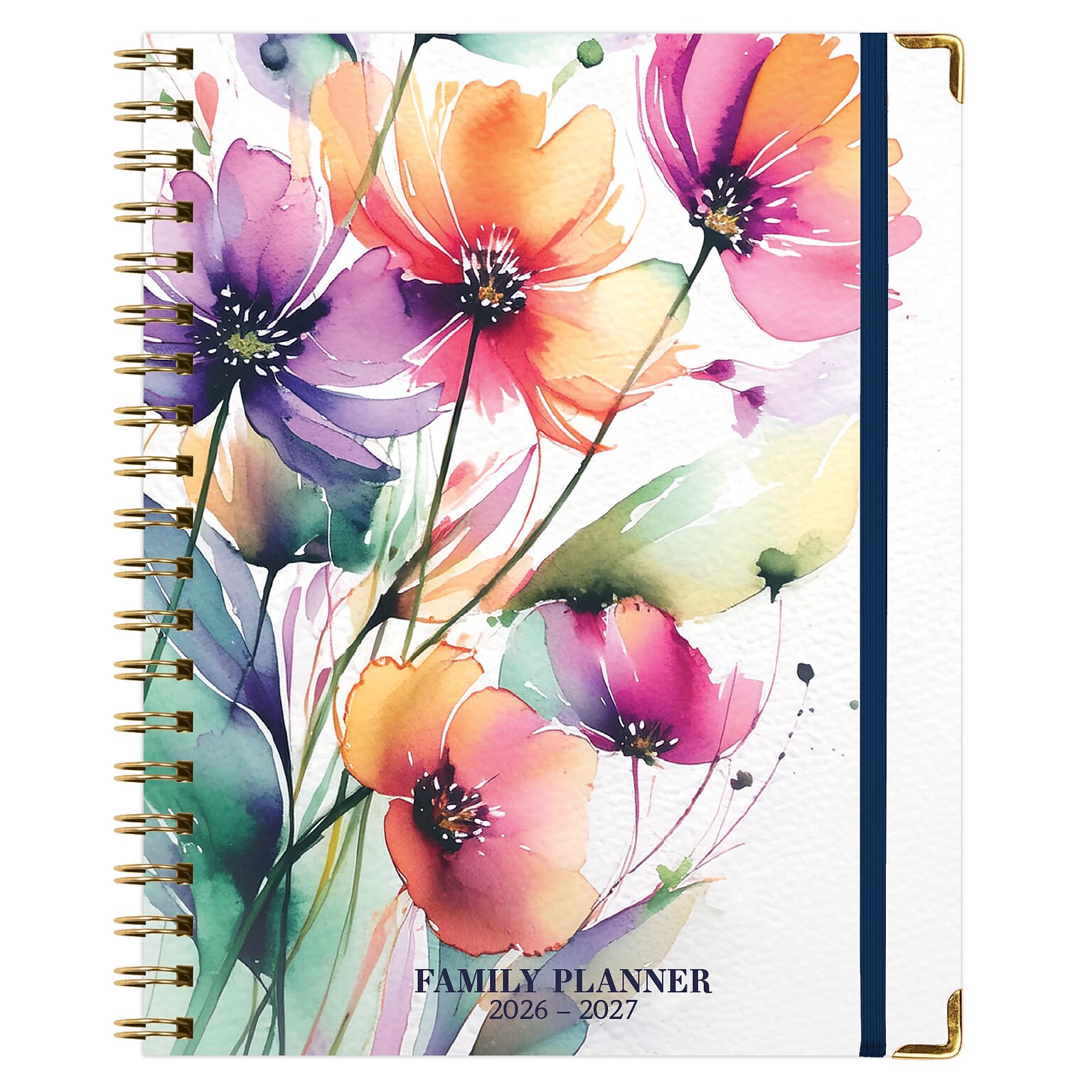 2026-2027 Excello Brands 8.5 x 11 Academic Weekly & Monthly Family Planner, Paperboard Cover, Rainbow Floral (FAM-AY26-0053)