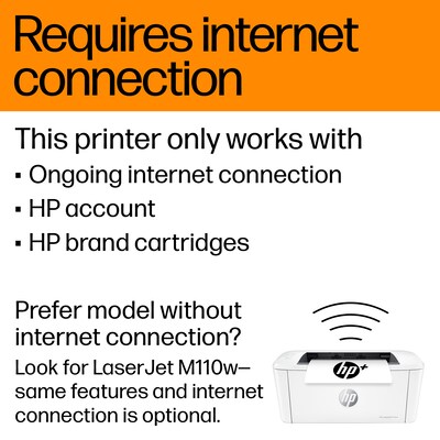 HP LaserJet M110we Wireless Printer, Fast Speeds, Requires Internet, 6 Months Free Toner with HP+, Best for Small Teams (7MD66E)