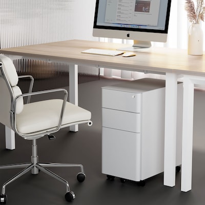 Mount-It! 3-Drawer Mobile File Cabinet, Letter/Legal Size, Lockable, 23.35H x 11.81W x 19.69D, White (MI-944W)
