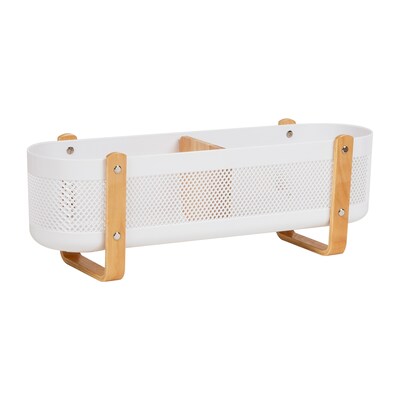 Mind Reader 2-Compartment Plastic Desk Organizer, White (DEBASK-WHT)