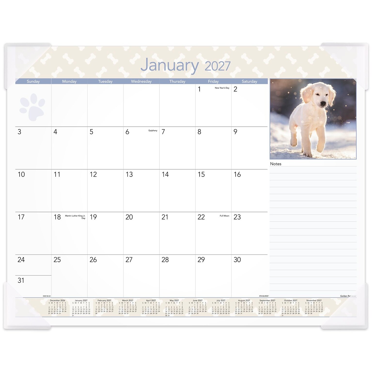 2027 AT-A-GLANCE Puppies 21.75 x 17 Monthly Desk Pad Calendar (DMD166-32-27)