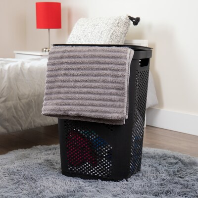 Mind Reader Perforated Plastic Hamper with Lid, Black, 2/Set (2HBIN60-BLK)