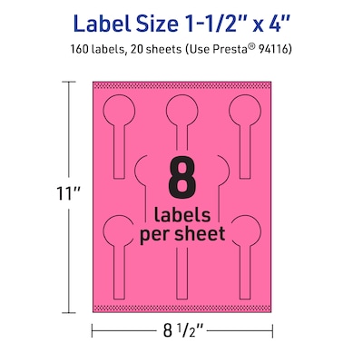 Avery Lollipop Laser/Inkjet Multipurpose Labels, 1.5" x 4", Bright Pink (160/Pack)